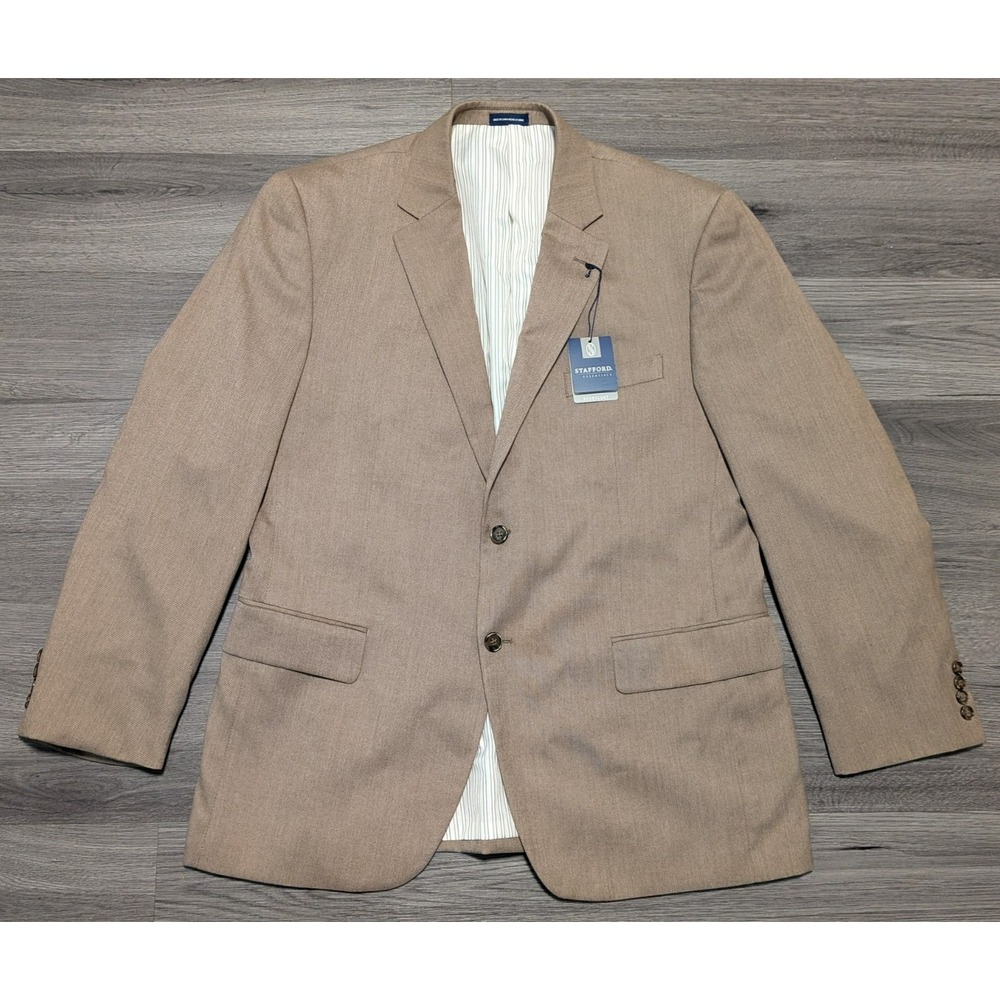 NWT Stafford Essentials Men's Taupe Brown 2 Button‎ Sport Coat Blazer Size 42R